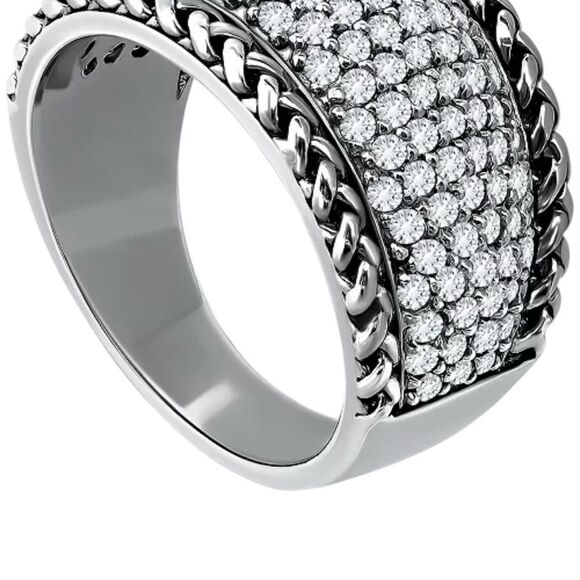 Macy’s Cubic Zirconia Sterling Silver Pave Statement Ring size 7 - Picture 4 of 7